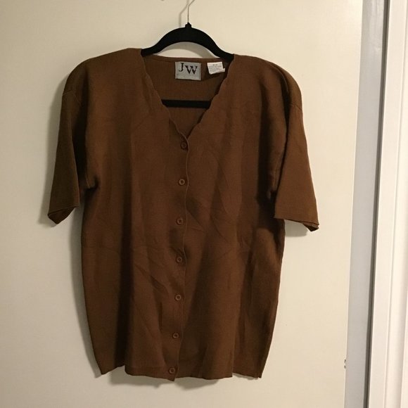 JEAN Works & Company Scalloped V-neck Button front Cardigan - Picture 1 of 8